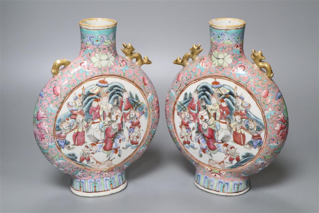 A pair of 19th century Chinese moon flasks, Guangxu mark to base, height 23cm